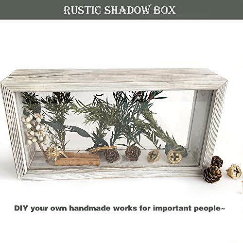 Shadow Photo Frame,Wooden Double-Sided High-Definition Plexiglass Storage Box, DIY Display Box, Suitable for Dried Flowers, Specimens, Handicrafts, Baby Souvenirs and Photos (Rustic White) - color: Rustic White