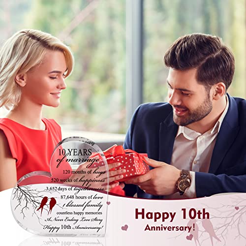 Qunclay 10th Marriage Gift for Parents Couple 10 Years Wedding Anniversary Souvenir Heart Marriage Keepsake Wedding Anniversarys Decorations for Women Men Mom Husband Wife He She Friend Grandparents - style: 10th
