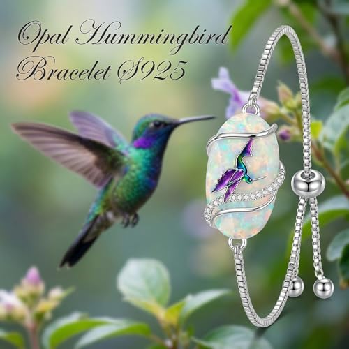 Hummingbird/Bee/Black Cat/Butterfly/Dragonfly Bracelet 925 Sterling Silver Opal Bracelet Opal Jewelry Gifts for Women Mom Wife - style: Hummingbird