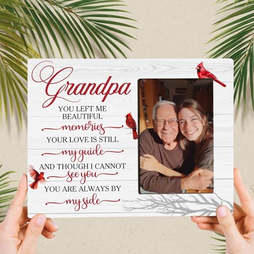 Grandpa Memorial Bereavement Butterfly Wooden Picture Frame Gifts for Loss of Grandpa, Always By My Side Sympathy Gifts for Loss of Grandfather, Fits 4x6 Photo Frame - color: Red-grandpa