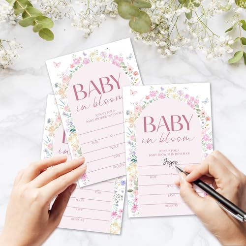 Baby in Bloom Baby Shower Invitations for Girls Boys, Floral Baby Announcement Invite Cards, 25 Set of Fill-in Baby Shower Invites with Envelopes, Gender Reveal Party Supplies -B06 - color: Floral-01