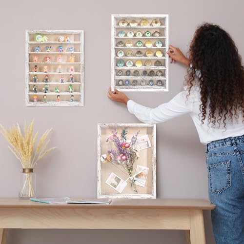 16x20 Wooden Shadow Box Frame with Removable Shelves Deep Display Case for Military Medals Keepsakes White - color: White, size: 16x20
