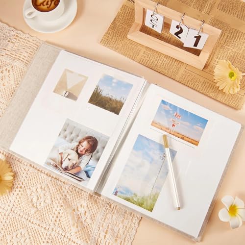 Jetec 5 Pcs 11 x 10.6 Inch Large Photo Album Self Adhesive, Beige | 40 Blank Pages, Photo Scrapbook, DIY Linen Cover Album with 5 Pcs Metallic Pen, Wedding Family Baby Travel Memory Pictures - color: Beige