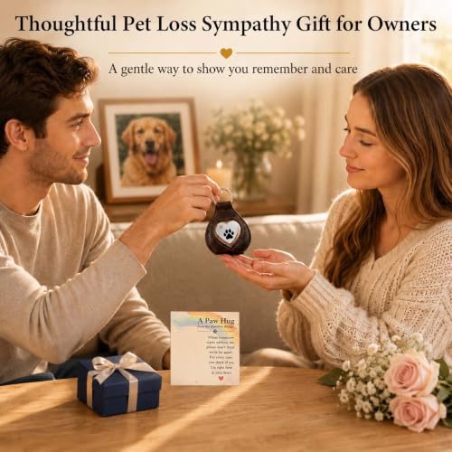 Pet Memorial Gifts for Loss of Dog or Cat, Pet Fur Keepsake with Heart Window, Pet Hair Memorial Holder with Paw Print Pocket Hug, Gifts from Rainbow Bridge, Sympathy Gift for Pet Owners