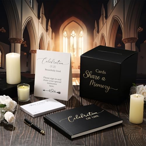 Engrowtic 64 Pcs Guest Book Set Funeral Guest Book Memorial Service, Black - color: Black
