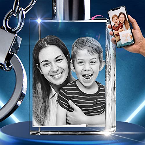 3D innovation Personalized Crystal Keychain Photo with LED Light Custom Laser Etched Key Chain, Valentines Gifts Keepsake - style: Rectangle