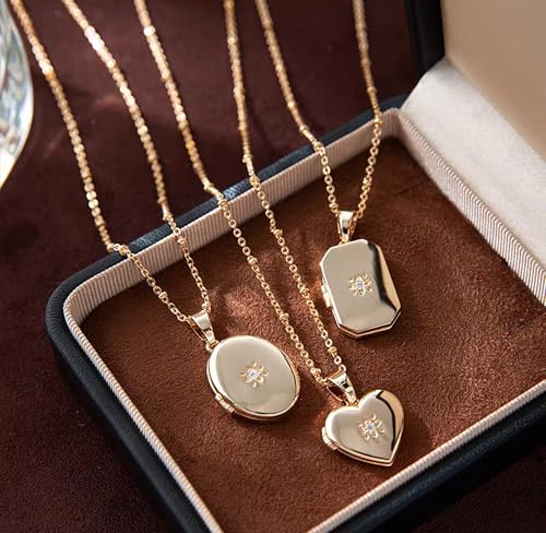 YOUFENG Love Heart Oval Locket Necklace that Holds Pictures Photo Lockets Birthday Gifts Jewelry for Women - style: Heart