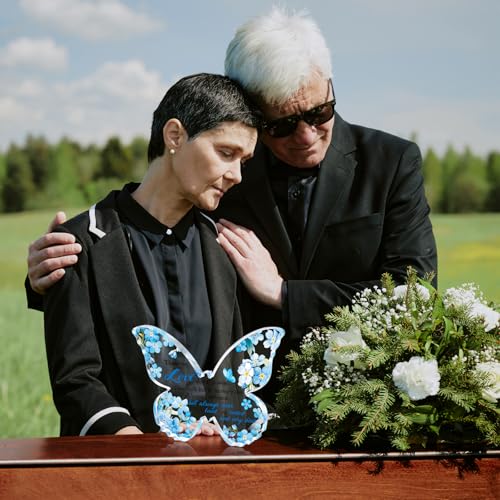 HOWAF Forget Me Not Gifts Sign, Sympathy Gifts for Loss of Loved One, Funeral Favor Blue Floral Butterfly Shape Acyclic Plaque, Memorial Keepsake, Bereavement Gift for Women Men