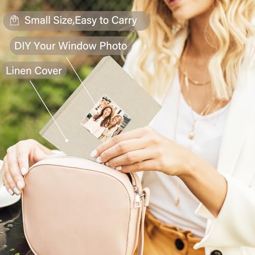 Artmag Mini Photo Album 4x6 50 Pockets 2 Pack, Linen Cover with Front Window Album Each Holds 52 Vertical Photos for Family Wedding Baby Children (Beige) - color: Beige, size: 50 Pockets/2PKS