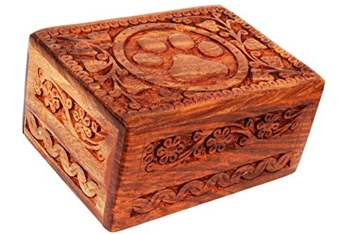 Wooden Pet Memorial Cremation Urns for Ashes Pet Urn Wood Keepsake Paw Box Urns for Cat Dogs Ashes | Cat Memorials