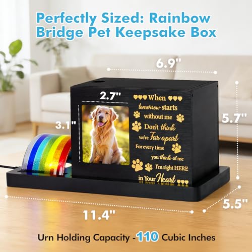 Rainbow Bridge Pet Memorial Gifts LED Light Dog Cat Urns with Photo Frame | Personalized Pet Memory Box Keepsake for Ashes for Sympathy, Bereavement, Remembrance