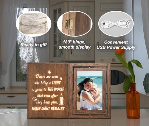 EYITUPC Lighted Wood Memorial Photo Frame: Sympathy, Their Light Remains - color: Their Light Remains