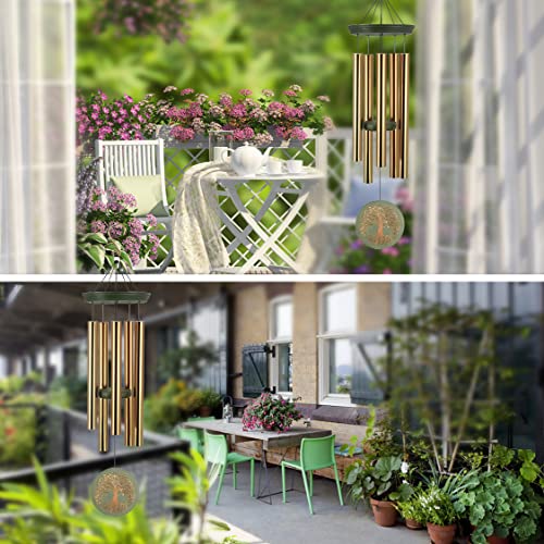 Astarin's Tree of Life Wind Chimes 36in Outdoor Garden Gift for Mom Grandma | 36in tree of life outdoor wind chimes, made from FSC-Certified wood, soft melodic sound, S-hook, patio garden mom gift - color: Gold