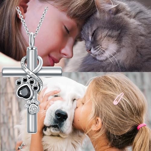 Cross Urn Necklace for Ashes 925 Sterling Silver Cremation Jewelry with Funnel Filler Kit Ashes Necklace for Human Women Girl Pets - color: D_Paw Print Urn Necklace, style: Personalized
