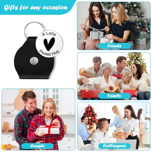 Sympathy Gifts Hug Token with Black Leather Keychain Pocket Hug Token Remembrance Sympathy Gift for Loss for Friends Family Condolence Grieving Keepsake Grief Gifts Double Sided Stainless Steel Tokens
