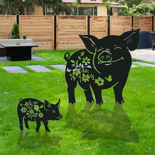 Rngmsi Pig Metal Garden Stakes Yard Decor, 2PCS Black Pig Silhouette Statues Garden Decorative Gifts for Yard Art, Patio, Outside, Lawn Ornaments, Outdoor Yard Art - style: Pig