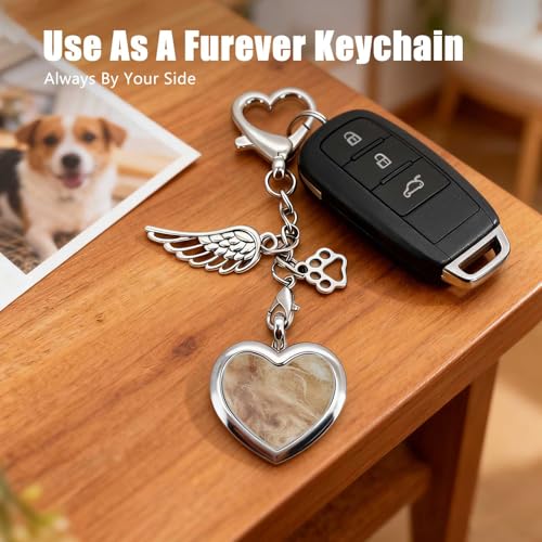 Pet Loss Sympathy Gift for Dog or Cat Owners, Heart Fur Memorial Keychain, Stainless Steel & Glass Keepsake Locket, Emotional Pet Remembrance Keyring for Daily Carry or Bag Charm