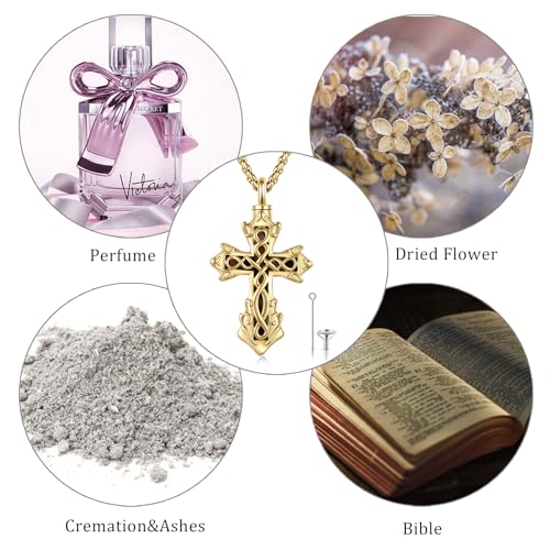 925 Sterling Silver Celtic Cross Urn Necklace for Ashes - color: gold-e