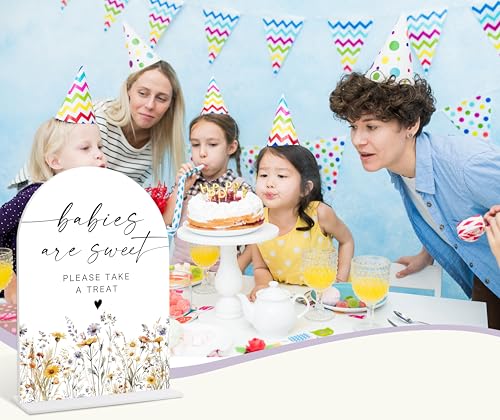 Acrylic Table Signs, Boho Floral Babies are Sweet Please Take a Treat Sign, Baby Shower Table Centerpieces, Supplies for Gender Reveal Party and Newborn Announcement Reception and Event Party, 34 - color: Babies are Sweet Sign, 34