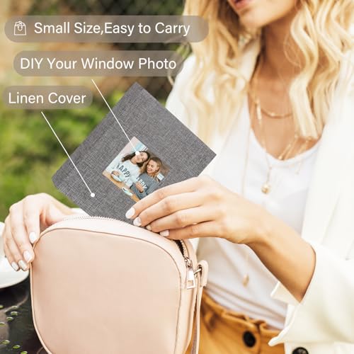 Artmag Mini Photo Album 4x6 50 Pockets 2 Pack, Linen Cover with Front Window Album Each Holds 52 Vertical Photos for Family Wedding Baby Children (Grey) - color: Grey, size: 50 Pockets/2PKS
