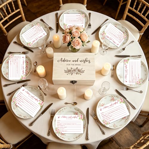 Advice For The Bride Cards,50 Pcs Advice and Wishes Cards Box - color: Pink Flower