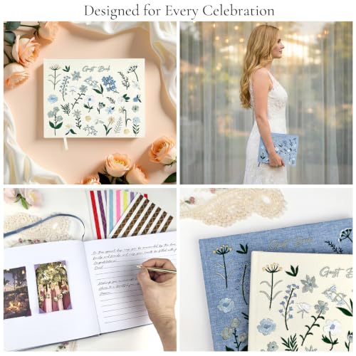 Wedding Guest Book, Embroidered Linen Guest Book Keepsake - color: Sky Blue