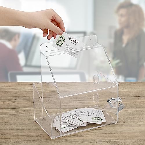 BTSKY Acrylic Suggestion Box With Lock Wall Mounted Acrylic Donation Box with 5"x7" Sign Slot, Office Ballot Boxes with Side-Pocket Collection Boxes for Voting Locking Suggestion Mailbox ,Clear | Wall Mounted Donation Box Office Ballot Boxes Collection Co