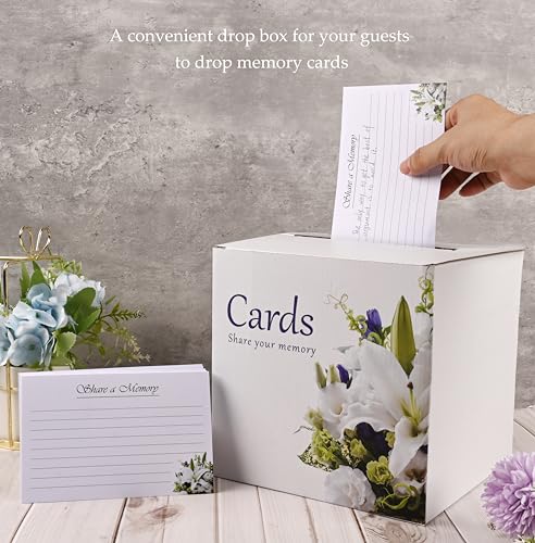 Funeral Guest Book Set for Memorial Service – Complete Celebration of Life Guest Book Set with Memory Cards, Pen & Keepsake Box for Funeral Memory Table