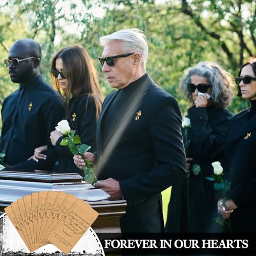 Cross Memorial Funeral Favors, 50 Sets Celebration of Life Gifts with Memorial Seed Packets, Black Ribbon Cross Sympathy Pins & Organza Bags, In Loving Memory Keepsakes