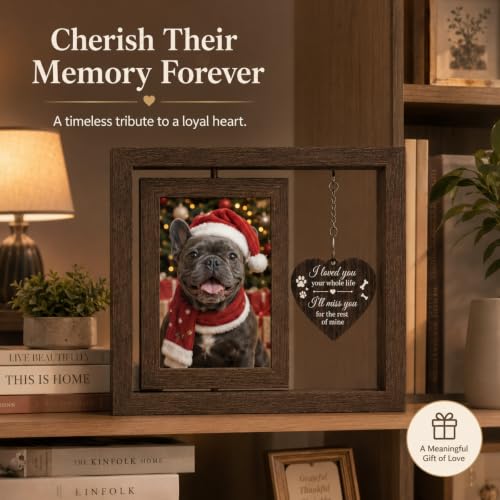Dog Memorial Gifts for Loss of Dog - 360° Rotating Pet Memorial Picture Frame for 2 4x6 Photos - Pet Loss Sympathy Remembrance Gift for Dog and Cat Lovers