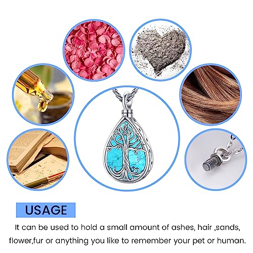 Eusense Cremation Jewelry for Ashes Urn Necklace to Put Ashes In 925 Sterling Silver Memorial Pendant Tree of Life Infinity Urn Necklaces for Ashes Necklace for Women Men - style: A-Tree of Life Urn Necklace-Turquoise