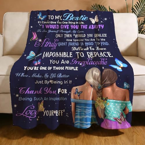 to My Bestie Throw Blanket, Heartfelt Friendship Message, Soft Flannel Blanket, Birthday, Mother's Day, Christmas & Friendship Day 50x60 Inch - color: Friend-2