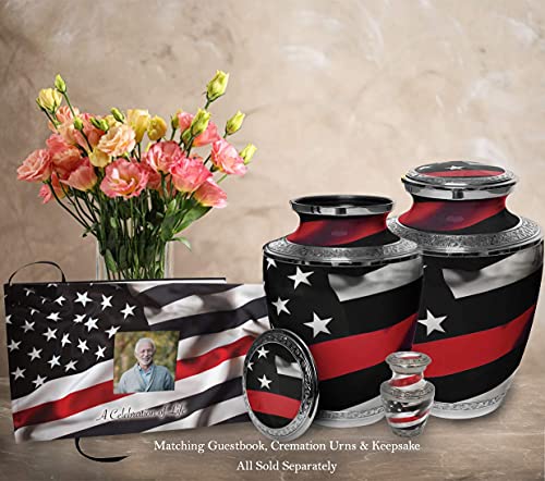 Red line Flag Keepsake Urns for Human Ashes with Velvet Gift Box for Cremation Keepsakes for Ashes - Small Cremation Urn and Small Keepsake Urn Set of 4 - color: Red Line Flag