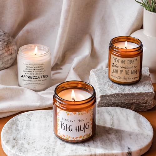 MULCHUM Lavender Scented Candle, Thinking of You Hug Gift for Friends | Relaxing Natural Soy Wax Jar Candle for Women Girlfriend Mom Sisters Stress Relief, 7oz 45 Hours Long Lasting Burn - color: Hug