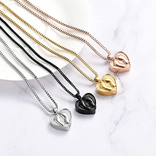 XSMZB Always In My Heart Baby Feet Ashes Keepsake Urn Pendant Necklace Cremation Urns Memorial Jewelry - color: Black-1