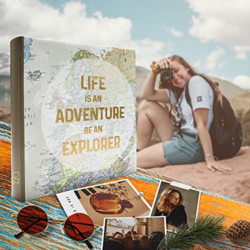 Holoary Photo Album 4x6 160 Photos Two Pictures Per Page, Memo Writing Area for Each Pocket, 160 Pockets 4”x6”, Printed Book Cover Travel Design World Map Adventure Vacation - size: 160 Pockets