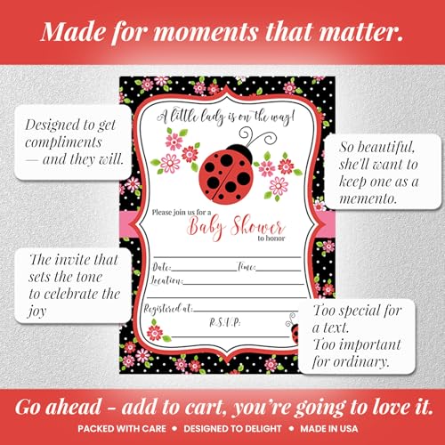 Amanda Creation Ladybug Baby Shower Invitations, 20 Fill-In 5x7 Love Bug Baby Shower Invitation Double-Sided Red Ladybug Theme Invite Cards with White Envelopes - style: Red Ladybug