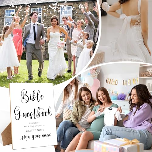 Bible Guestbook Sign, 8×11 Inches Wooden Sign With Stand, Hightlight Your Favorite Verse, Minimalist Table Sign for Wedding Favor,Bridal Shower, Wedding Reception, Event Party Favor Supplies-4 - style: Bible Guestbook