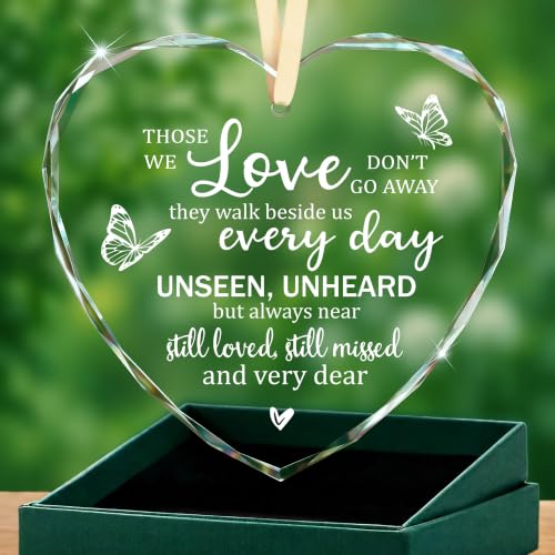 Sympathy Gifts for Loss of Loved One, Memorial Heart Glass Christmas Ornament In Loving Memory of Mom Mother, Bereavement Remembrance Condolence Comfort Gift Keepsake - Those Who We Love Don't Go Away - style: Heart-Love