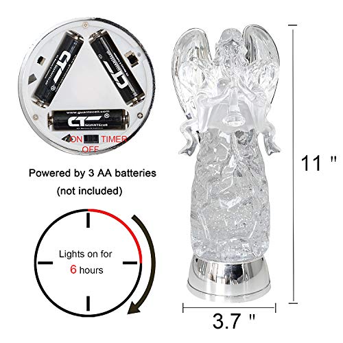 Wondise Angel Color Changing Night Light Snow Globe with Timer - color: 11” Angel Trumpet