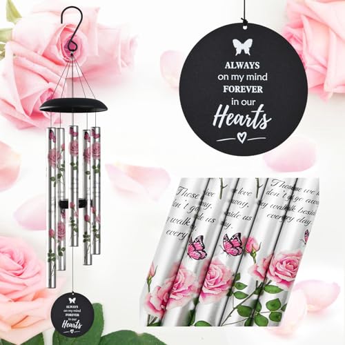 Memorial Wind Chimes for Loss of Loved One - Pink Rose Wind Chimes for Outside, Sympathy Gifts for Remembrance of Mother and Father,Windchimes in Memory of Loved One