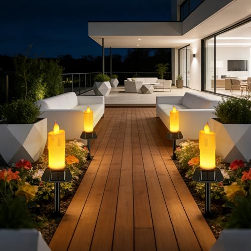 Flameless Grave Candles for Cemetery, Memorial Remembrance Climbing Flame Candles, Solar Powered Waterproof Outdoor Plastic Pillars for Garden Yard Pathway (4 Pack) - size: 4 Pack