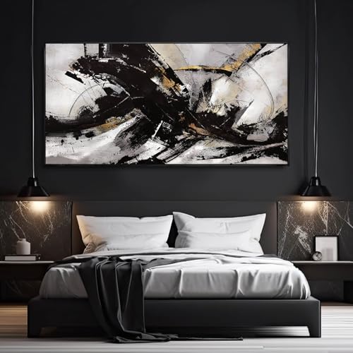 Kureful Abstract Black Wall Art, 29'x58', Canvas on Wood Frame, Graffiti Style, Lightweight, Easy to Hang, Perfect for Living Room, Bedroom, Office - color: Abstract Black, size: 58"L x 29"W