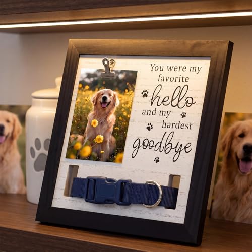 Novabright Dog Memorial Gifts for Loss of Pet, Sympathy Wooden Frame with Collar Holder, Paw Print, Dog Memorial Keychain Loss Sympathy Gift for Pet Cat Lovers
