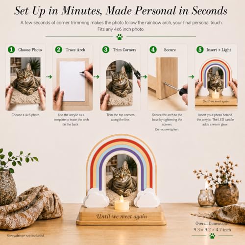 Rainbow Bridge Dog Memorial Gifts | Premium Solid Wood Pet Memorial Picture Frame for 4x6 Photo, LED Candle, Sympathy Card, Gift Box | Pet Loss Sympathy Gift Set for Dogs & Cats, In Memory of Dog