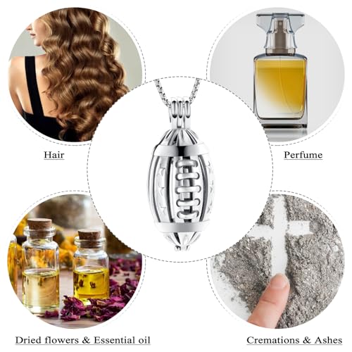 Oinsi American Football Cremation Locket Necklace For Ashes Of Loved Ones Stainless Steel Memorial Urn Jewelry Women Men Keepsake Fashion Necklace - color: All Silver