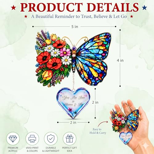 Inspirational Butterfly Gift for Women, Bloom and Fly Suncatcher with Heart Charm, Encouragement Gift for Friend, Mom, Daughter, Sister - color: Butterfly Heart Charm