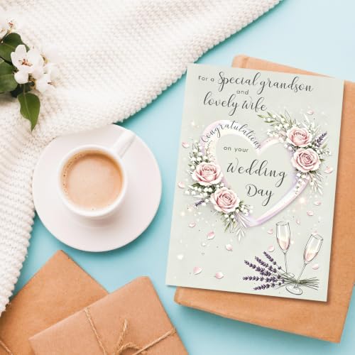 Wedding Card for Grandson and His Wife, Grandson Wedding Card from Grandparents, Floral Congratulations Cards for Newlyweds - color: Grandson and His Wife Wedding Day