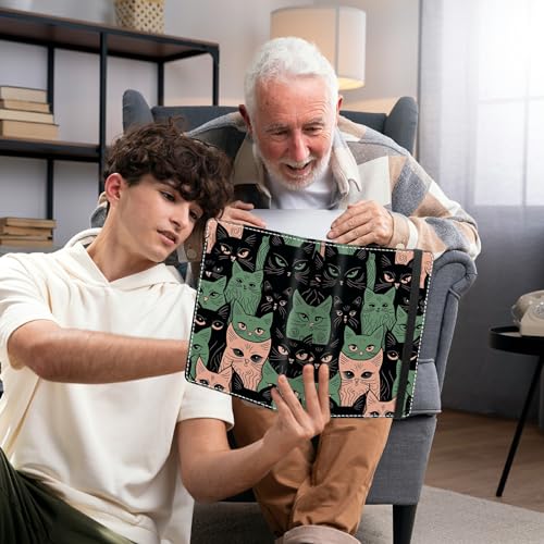 Photo Album 3.5x5 80 Photos Small Capacity PU Leather Cover, Black Green Cats Mini Photo Album 3.5x5 with Elastic band, Birthday Christmas Photo Albums Wedding Anniversary - color: Black Green Cats, size: 3.5*5 Holds 80 Photos