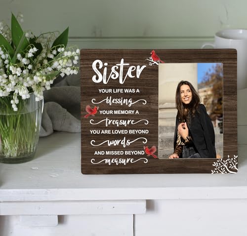 Sister Memorial Wooden Picture Frame, In Loving Memory Remembrance Photo Frame Gifts for Sister, Bereavement Sympathy Wooden Frame for Loss of Sister, 4x6 inch Photo - style: Sister Memorial Frame